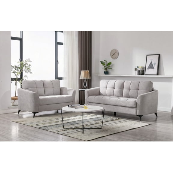 Callie's Gray Woven Fabric Loveseat Set - Includes 1 Sofa & 1 Loveseat with Pocket Coil Seating