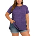 thumbnail image 5 of LANREMON Tunic Tops for Women Short Sleeve Oversized T Shirts Casual Round Neck Side Slit Plus Size Purple Tee Blouse for Women Size 26 Plus, 5 of 5
