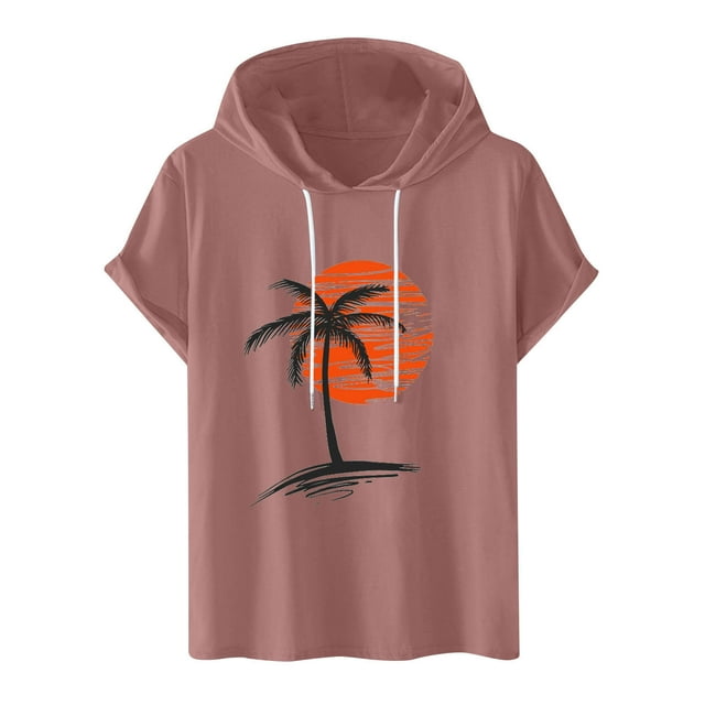 Camisetas de Manga Corta para Hombre Camiseta Deportiva con Capucha de Moda de Impresión Casual, Ligera para el Uso Diario Del Verano