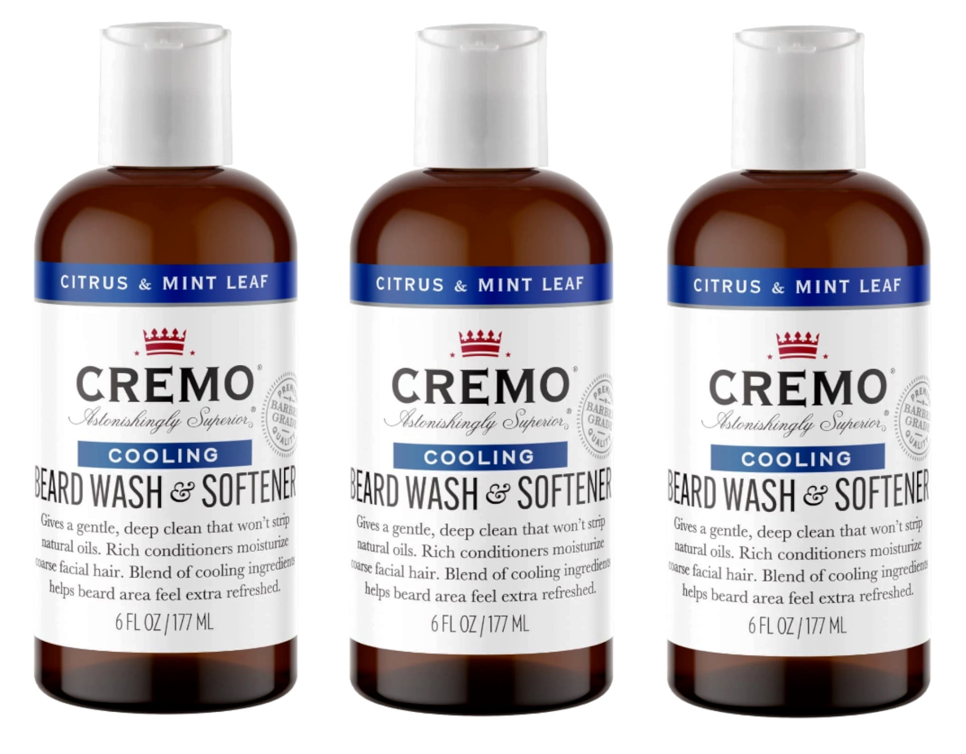 Cremo Cooling Beard Wash & Softener, Citrus & Mint Leaf, 6 Fl. Oz. - Pack of 3