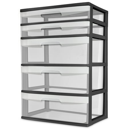 Sterilite 5 Drawer Wide Tower, Black