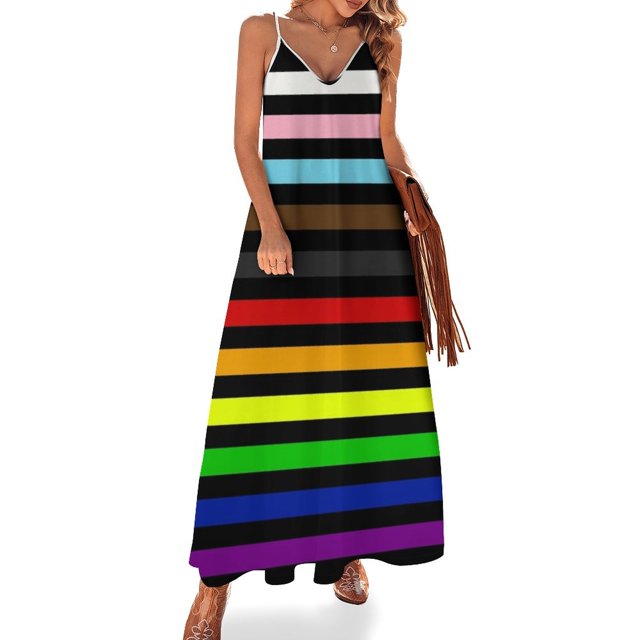 Vestido suelto de verano sin mangas con rayas de la bandera del orgullo progresista, vestido de noche para mujer