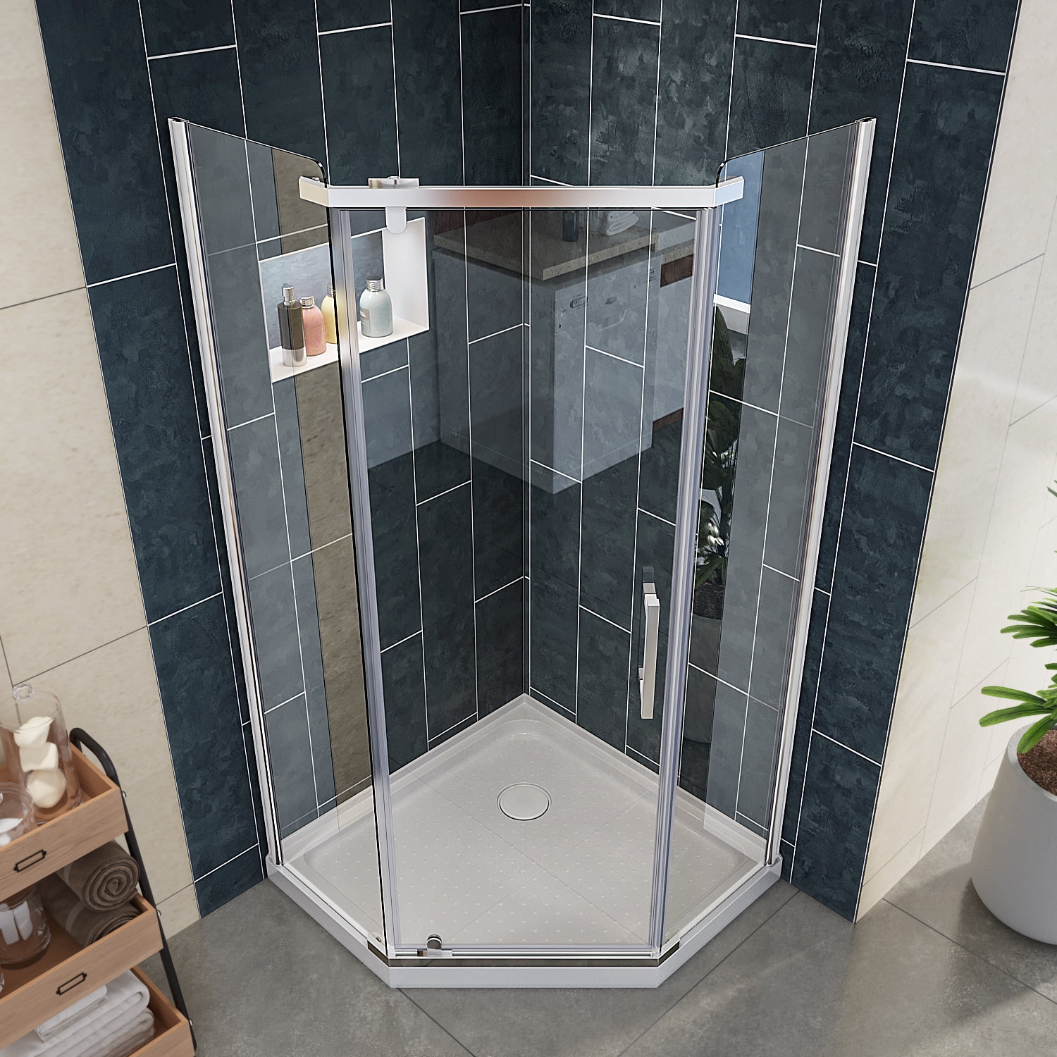 Sunny Shower Neo-angle Sliding Shower Enclosures 36 1/2" W x 36 1/2" D x 72" H Corner Frameless Shower Door Not Include Shower Base