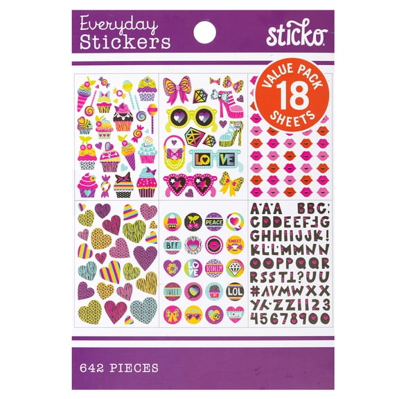 Sticko Solid Multicolor Girly Icons Vinyl Sticker Pad, 642 Pieces
