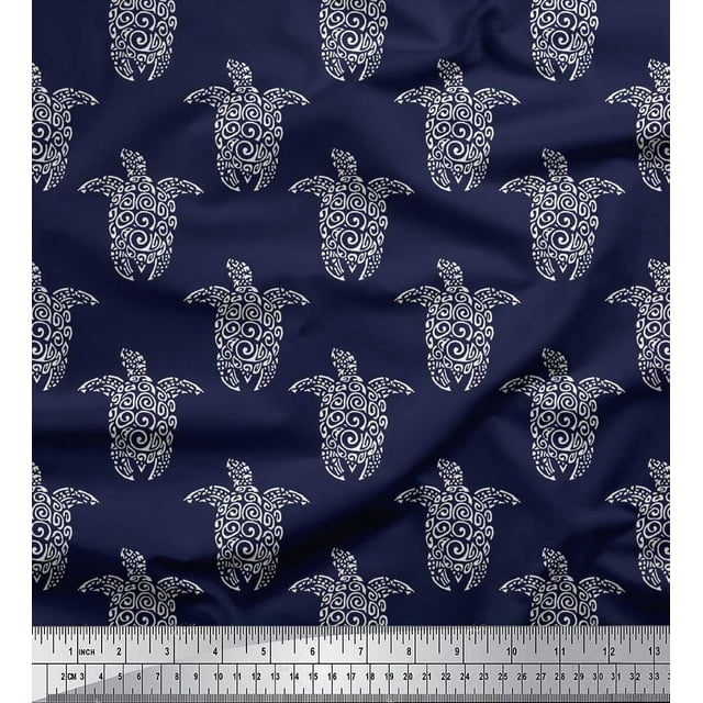 Soimoi Crepe Silk Fabric Turtle Block Printed Fabric 1 Yard 42 Inch Wide