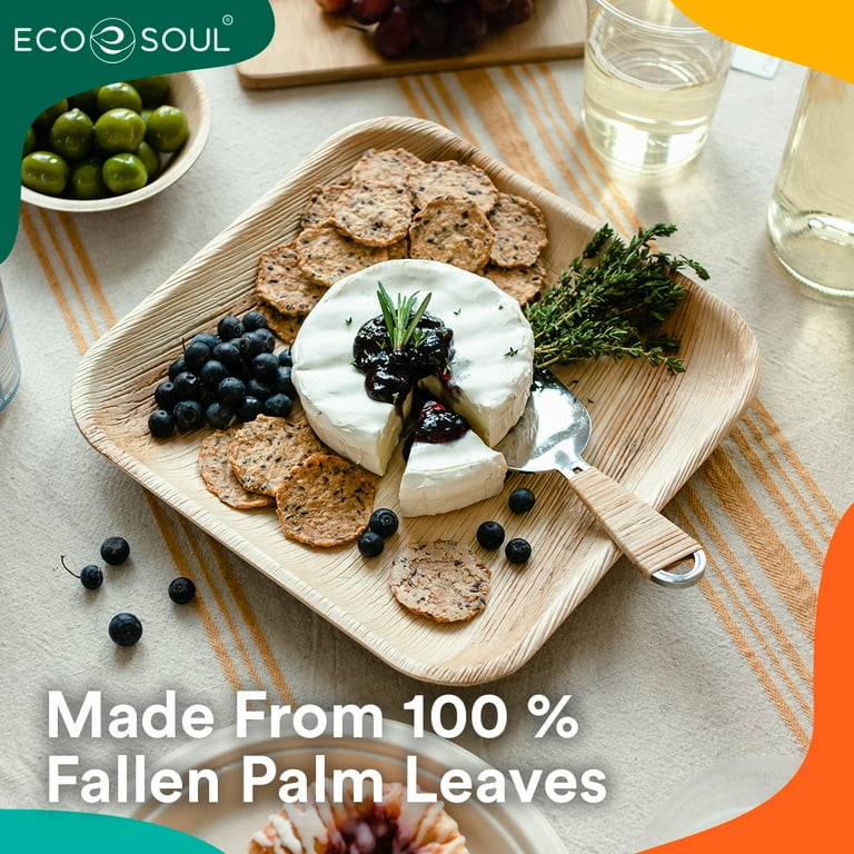 Eco Soul 100% Compostable 10 inch Paper Plates [100-Pack] Disposable Party Plates I Heavy Duty Eco-Friendly Sturdy Dinner Plates Disposable I