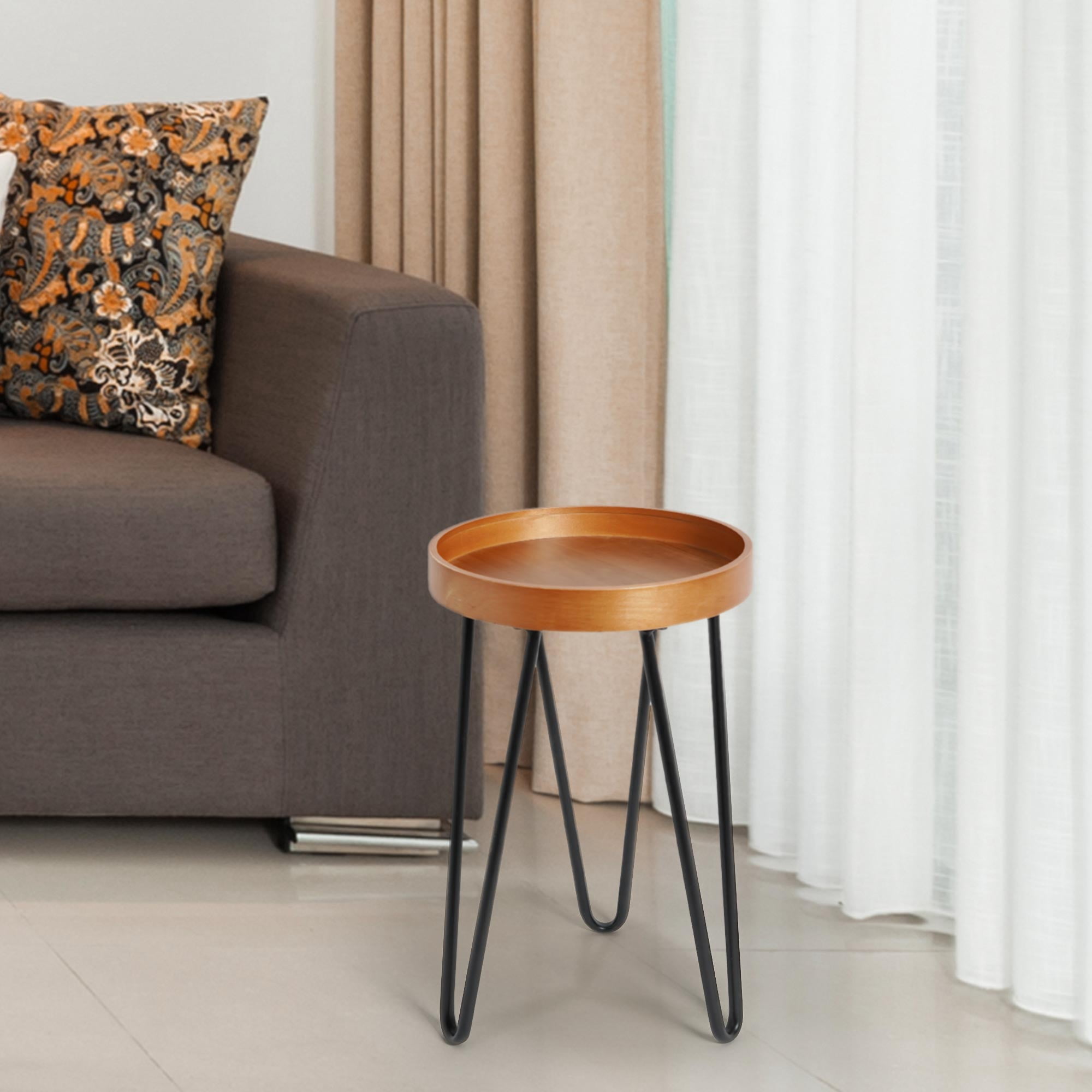 Wood & Metal Round Modern Industrial Accent End Side Small Coffee Table - 23" x 12" x 12"