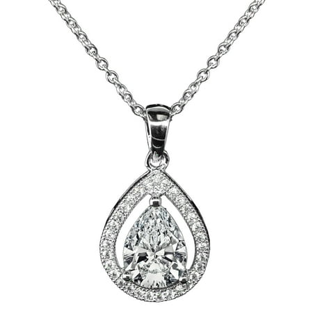 Cate & Chloe Isabel 18k White Gold Plated Silver CZ Pendant Necklace...