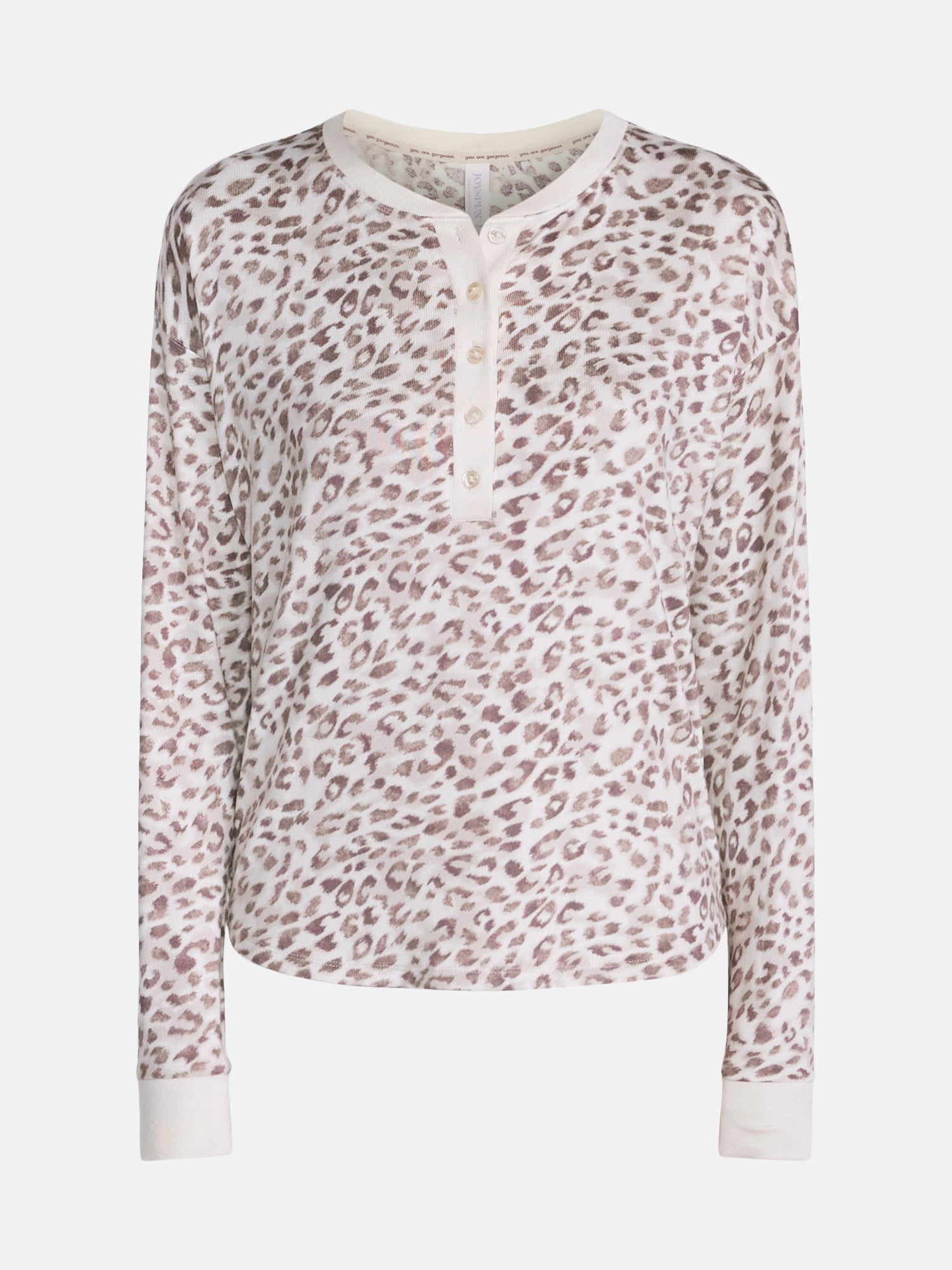 Joyspun Women's Cozy Lounge Collection Hacci Long Sleeve Henley Sleep Top, Sizes XS to 3X