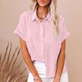 thumbnail image 2 of Kovlvoll Button down Shirts for Women Cotton Linen Casual Summer Turn down Solid Color Short Sleeve Shirt Tops, 2 of 7