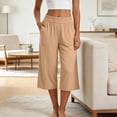 thumbnail image 4 of UAMVSH Womens Capri Pants Comfy Elastic Waist Wide Leg Capris Pull On Lounge Pants with Pockets Spring Summer Clothes, 4 of 7