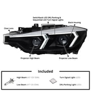 Spec-D Tuning Black LED Switchback Projector Headlights w/ Sequential Signal & Startup Animation Compatible with 2012-2015 BMW 3 Series F30 Sedan, Left + Right Pair Headlamp Assembly
