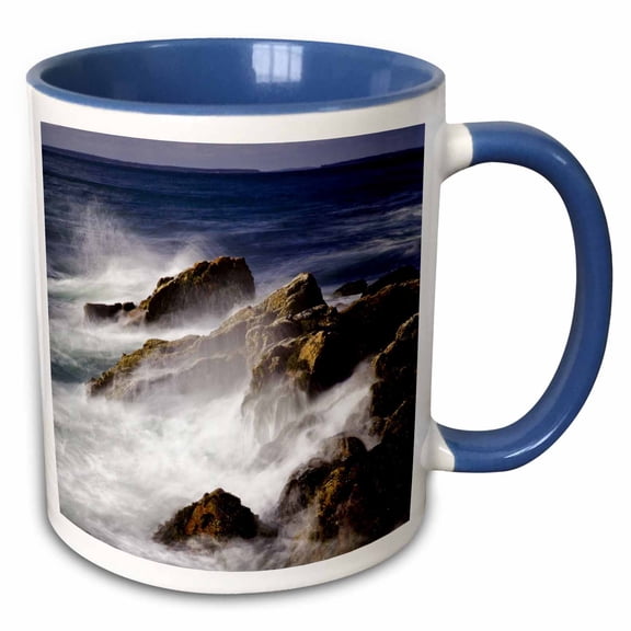 3drose, Waves Against Coastline, Acadia National Park, Maine - Us20 Aje0071 - Adam Jones, 15oz Two-tone Blue Mug