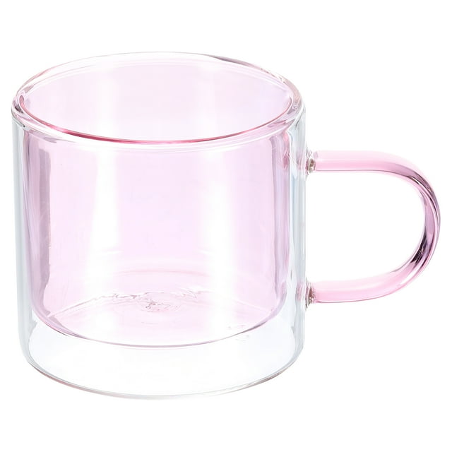 8.4 oz Double Wall Glass Coffee Mugs Glass Tea Cup with Widened Handles for Espresso Coffee Cappuccino Tea Bag Latte Hot Cold Beverages Juice Pink