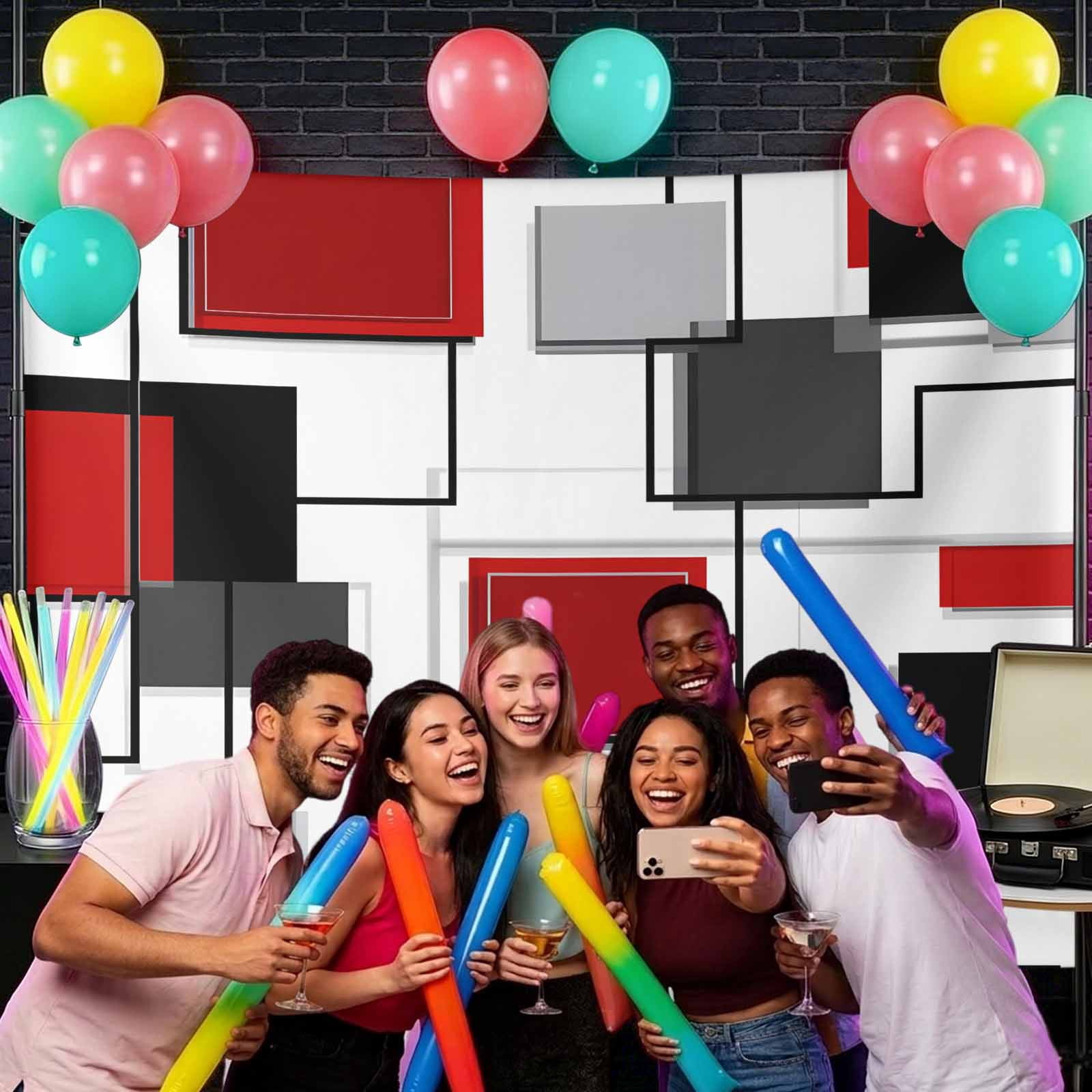 Space Design Sense Backdrop for Photography, Abstract Black Red Stitching Suqare Photo Backdrop Portrait Background Party Banner Photo Backgrounds for Studio Booth Props, 7x5ft