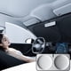 thumbnail image 1 of Parasol universal para parabrisas de coche | Diseño plegable de doble aro | Aislamiento térmico y protección solar | Tela con revestimiento gris plateado | Compatible con sedanes, SUV y camionetas, 1 of 7