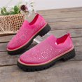 thumbnail image 5 of Women's Knit Rhinestone Platform Sneakers Breathable Mesh Round Toe Slip On Lug Sole Loafers Lightweight Walking Sport Casual Shoes, 5 of 6