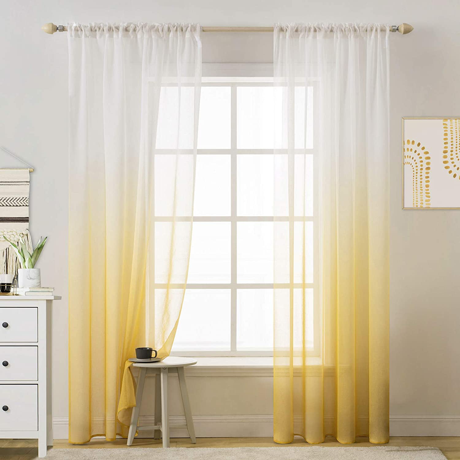 SET OF 2 SHEER VOILE TAILORED CURTAINS 90" LONG BRIGHT YELLOW 