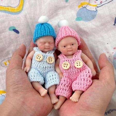 Reborn Baby Dolls 4.5 inch Twins Full Silicone Baby Dolls Boy & girl Baby Miniature , Pink blue