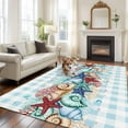 thumbnail image 3 of Summer Beach Washable Living Room Rugs 5'x8', Starfish Shell Coral Coastal Vintage Blue Plaid Low Pile Throw Large Area Rug Non-Slip Sturdy Edge Binding Carpet for Living Room Kitchen Office, 3 of 9