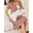 thumbnail image 5 of Weardear Maternity Dress V Neck Ribbed Knit Nursing Dresses with Pockets Tie Waist Pregnancy Breastfeeding Midi Dress, 5 of 6