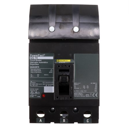 Square D QGA32070 PowerPact Circuit Breaker, QG-Frame, 3-Pole, 240VAC, 70-Amp