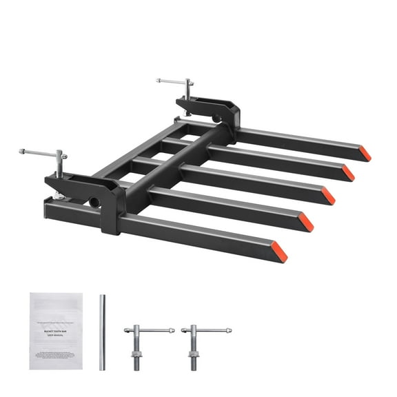 KFFKFF Debris Forks with Clamp, Suitable for 48" Bucket, 2600 lbs Load Capacity, Robust Clamp on Pallet Forks Bucket Attachments, Ideal for Loader Bucket Skidsteer Tractor for Clearing Limbs, Debris