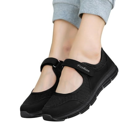 

Avamo Ladies Casual Shoe Low Top Flats Round Toe Walking Shoes Women Mary Jane Sneakers Women s Hollow Out Magic Tape Black 5