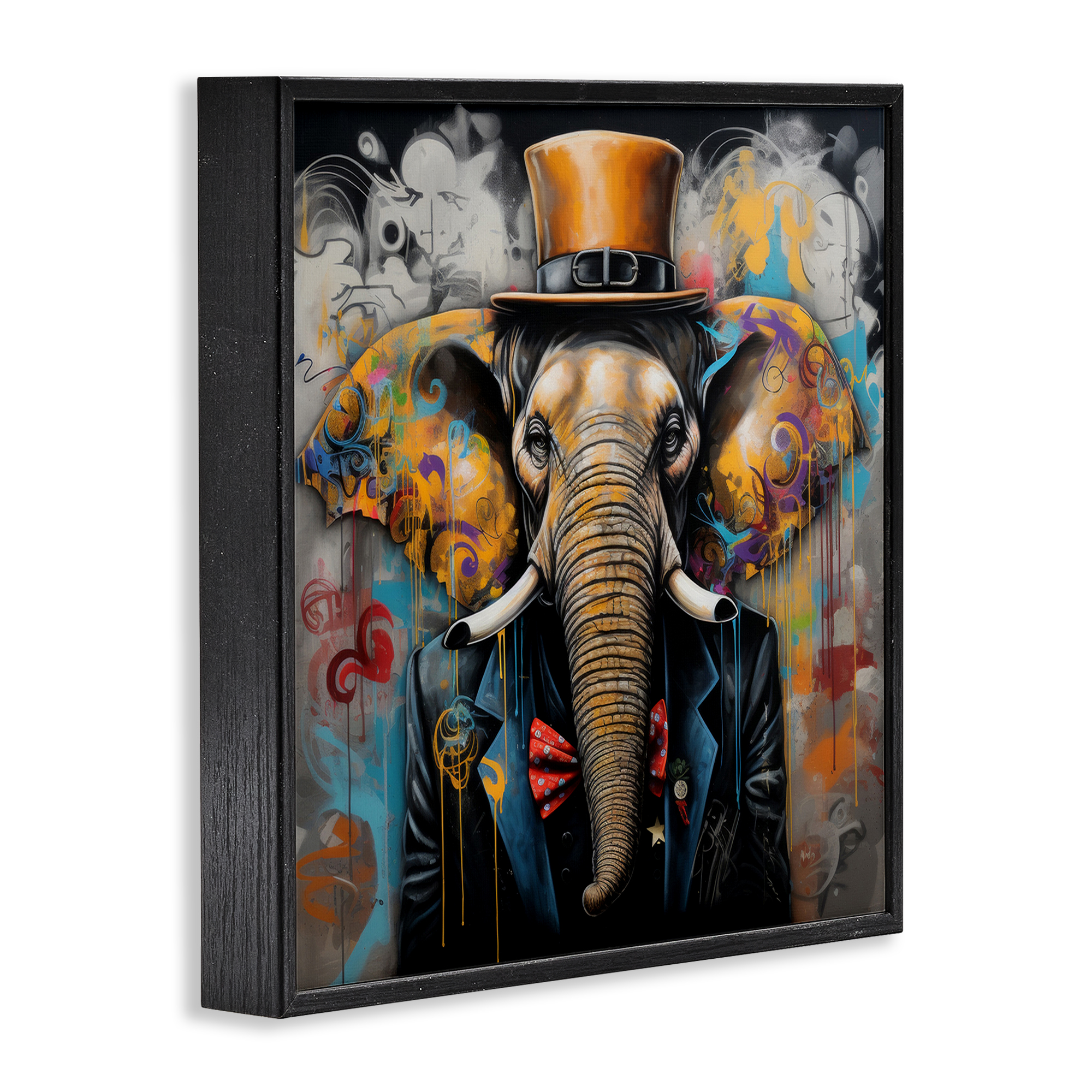 Stupell Industries Urban Graffiti Elephant Animals & Insects Painting Black Framed Art Print Wall Art, 12 x 12