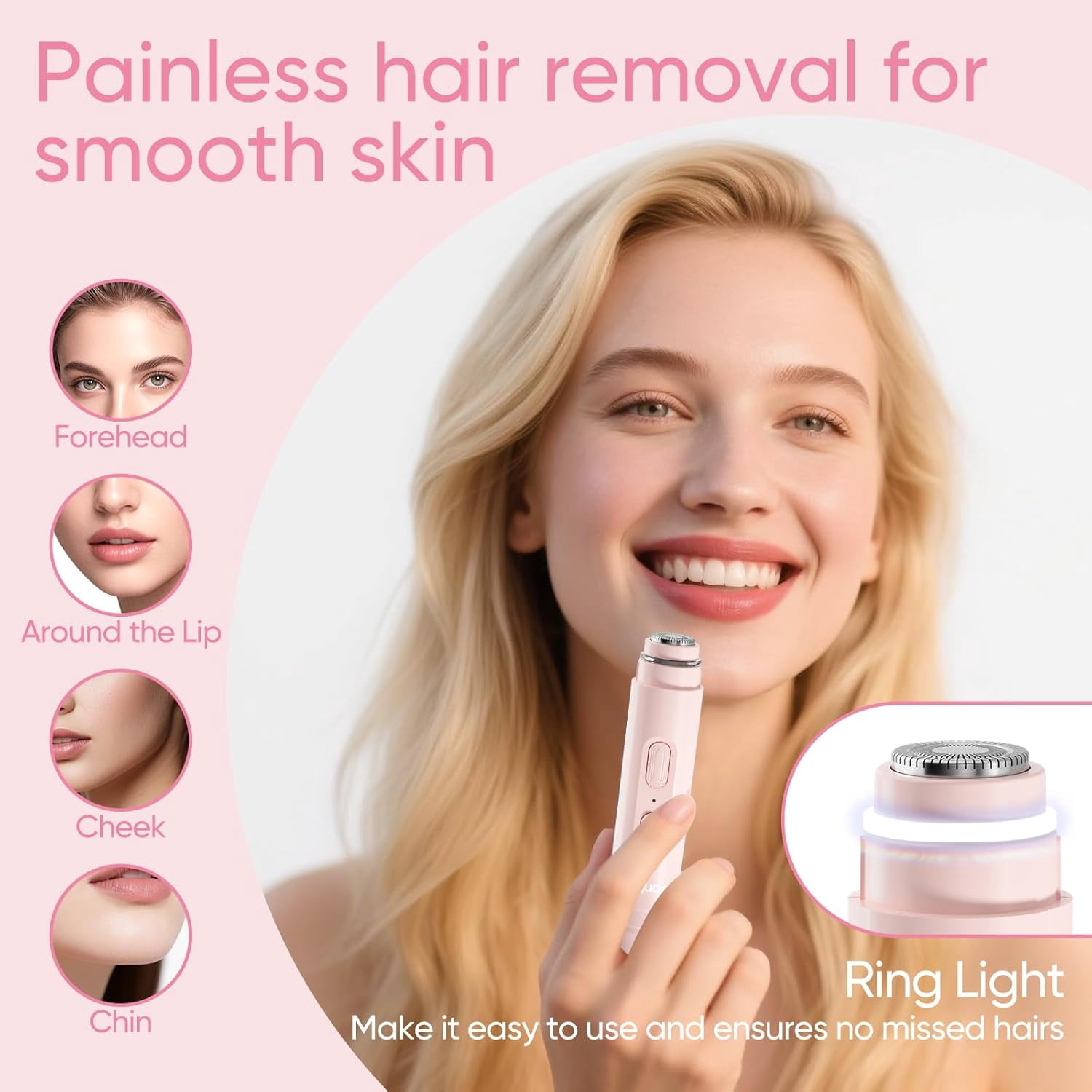Facial Hair Remover & Eyebrow Trimmer - 2 in 1 Eyebrow & Face Shaver for Women - Rechargeable Face Razors for Women with Built-in LED Lights - Painless Hair Removal for Flawless Skin & Makeup