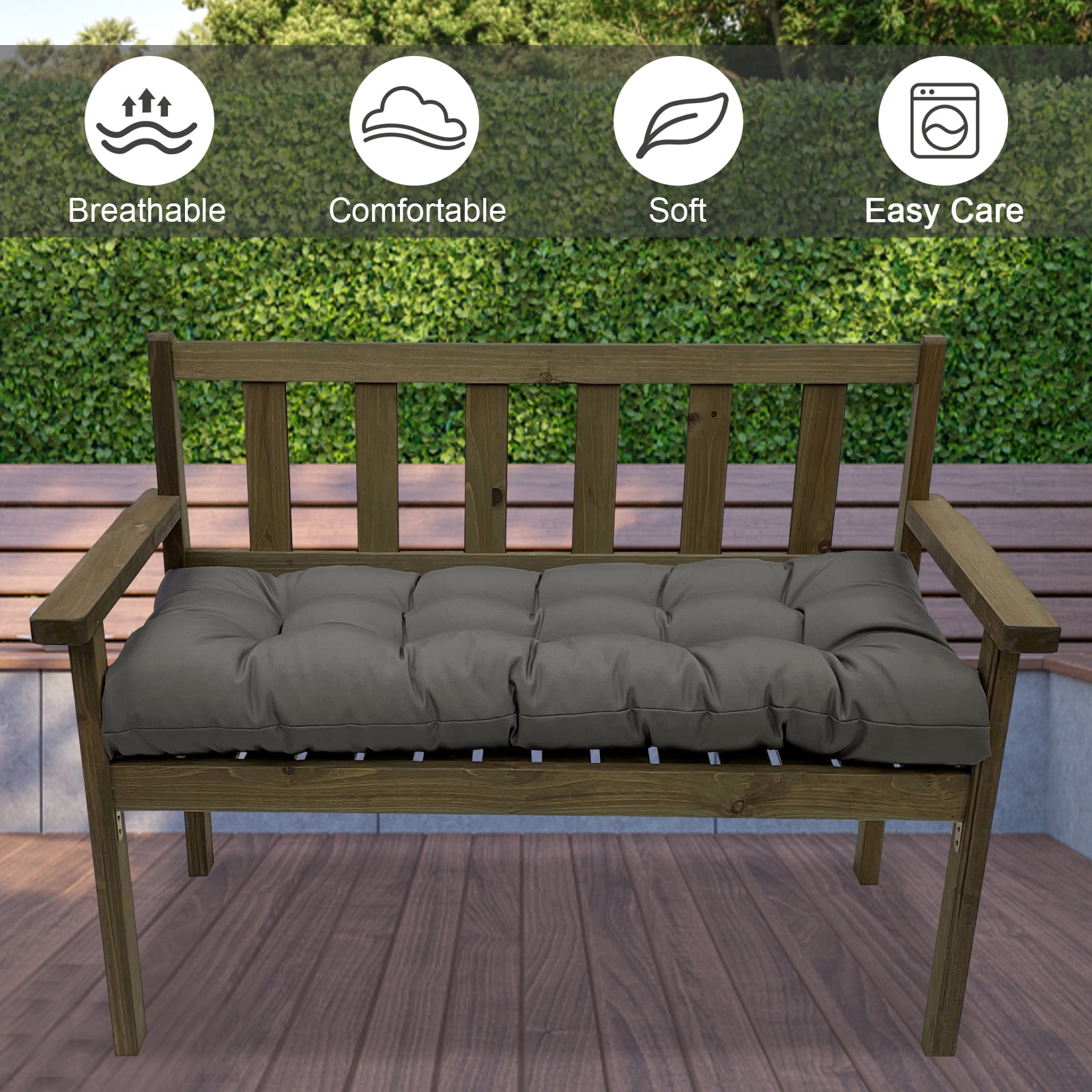 Eurhowing Thick Outdoor Bench Cushion, 52"x20"x4" Waterproof Fade-Resistant Porch Swing Cushions with Ties, High-Density Patio Garden Furniture Cushion, Dark Gray
