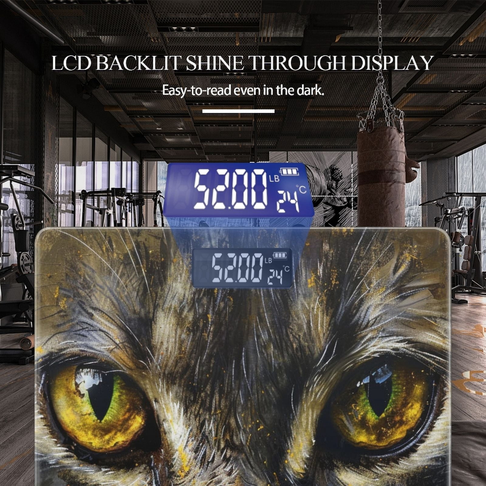 High Precision Body Weight Scale Smart Bathroom Scales with Large LCD Display(400lbs),Decorative for Bedroom-Cat With Glowing Yellow Eye