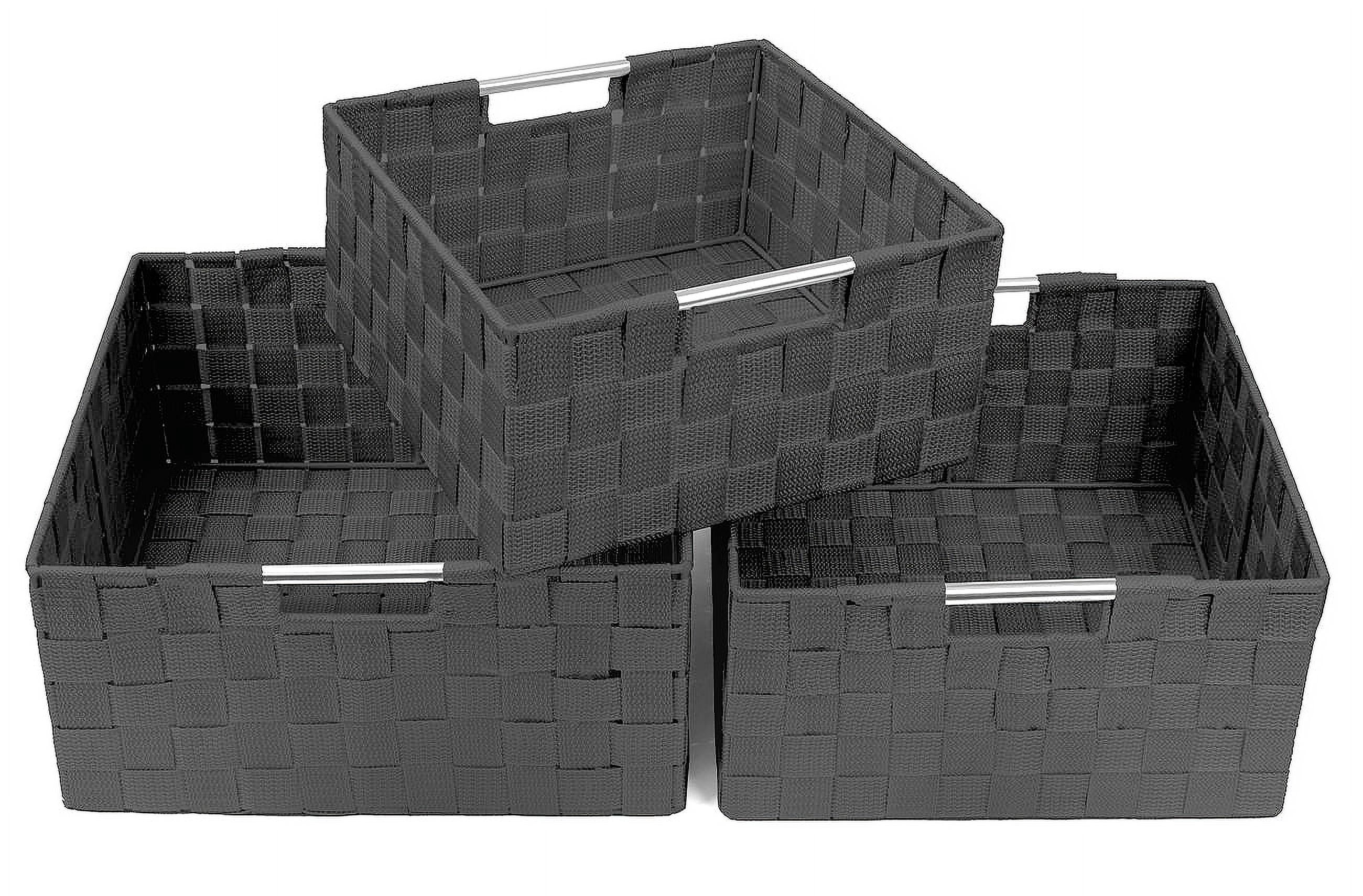 Sorbus Storage Box Woven Basket Bin Container Tote Cube Organizer Set Stackable Storage Basket Woven Strap Shelf Organizer Built-In Carry Handles (Woven Basket Set - 3 Piece, Gray)