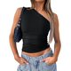 thumbnail image 2 of Camisetas sin mangas con un hombro para mujer, Top corto asimétrico con pliegues, camisetas ajustadas para salir, 2 of 5