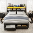 thumbnail image 3 of ARICOEASY California King Bed Frames with Hidden Storage Headboard & Drawers, Upholstered Cal King Platform Bed with LED Lights, Type-C Charging Station, No Box Spring Needed, Noise Free, Black, 3 of 9