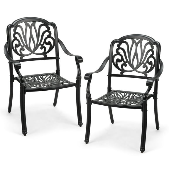 UBesGoo 2-Pack Patio Dining Chairs, Stackable Metal Dining Chair with Cast luminum Frame & Floral Pattern, Bistro Seating, Black