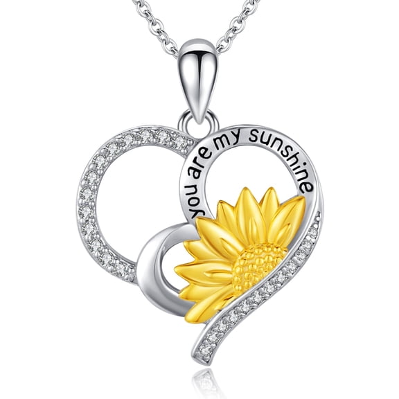 TANGPOET Sunflower Heart Necklace for Women Sterling Silver You Are My Sunshine Pendant Sunflower Jewelry Anniversary Birthday Gift for Wife Her Mom