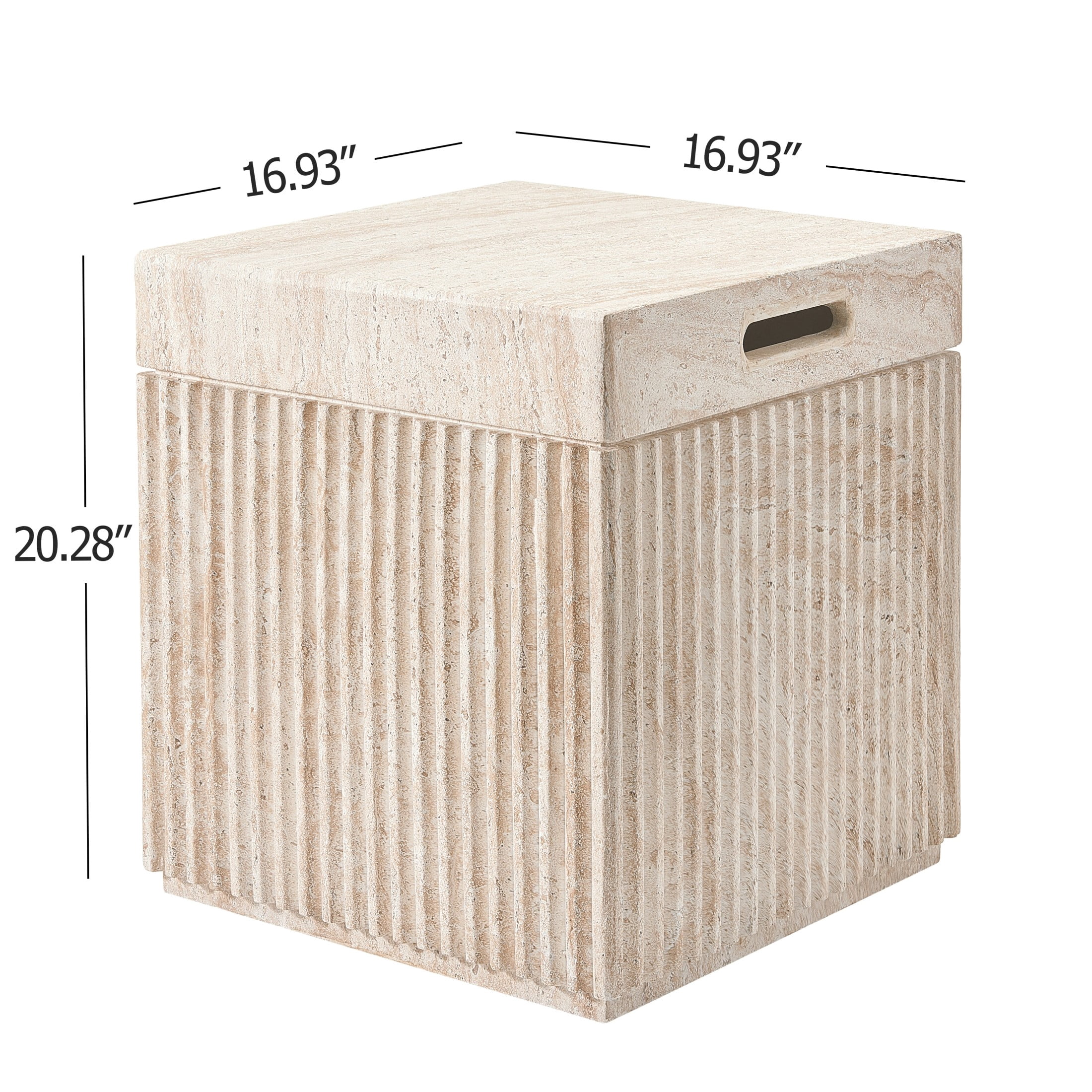 Christopher Knight Home Lightweight MGO Square Fluted Accent Side Table, Travertine Finish, Set of 4