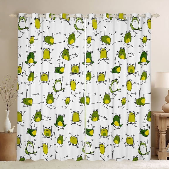 Homewish Cute Cartoon Frog Black Out Curtains,Rustic Animal Curtains Pack of 2 (42x63 Each),Green White Bedroom Curtains For Boys Kids,Ultra Soft Home Decor