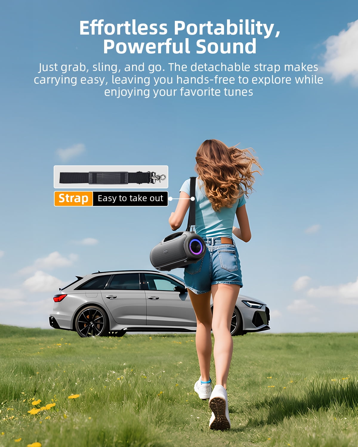 Portable Bluetooth Speaker 200W Peak Wireless, IP65 Waterproof Outdoor Speaker with Bass Boost, 24H Battery, TWS and USB/AUX/TF Input for Party