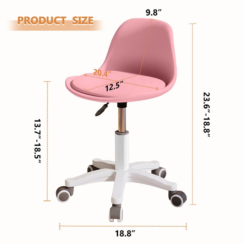 XUEGW Small Desk Task Chair 1 Pack, Cute Armless Vanity Chairs with Soft Padded Cushion, Plastic Height-Adjustable Home Office Chairs for Teens Girls, Pink