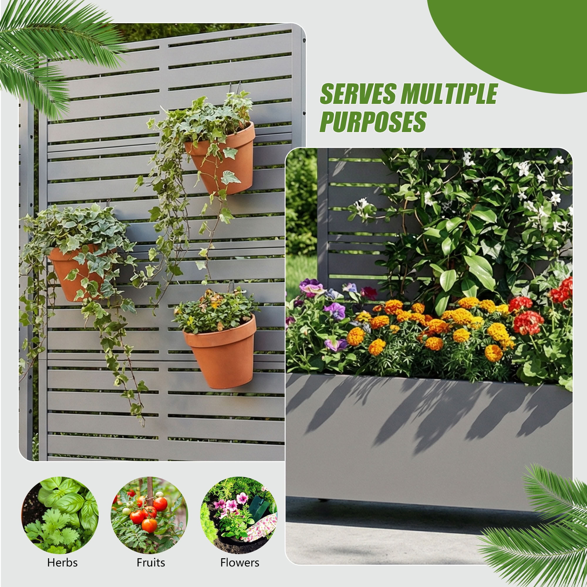 MAYEERTY 5 Panels Outdoor Metal Planter Box, Durable Weather-Resistant Planter, 2 pcs Decorative Metal Flower Box for Patio, Balcony, Garden