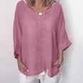 thumbnail image 2 of under $5 JINMGG Fall Tops Fashion Women's V-Neck 3/4 Sleeve Solid Casual T- Shirt Blouse Tops Pink XXXXL, 2 of 5