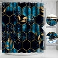 thumbnail image 7 of Poedist 4Pcs Marble Bathroom Sets with Shower Curtain and Rugs, Marble Shower Curtain Set with Non-Slip Rugs,Toilet Lid Cover,Bath Mat and 12 Hooks,71 x 71 Inch, SKY Blue Honeycomb Marble, 7 of 7
