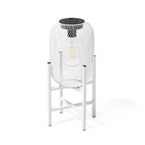 Glitzhome 14.25"H White Metal Mesh Solar Powered Outdoor Lantern with Stand 1-Piece