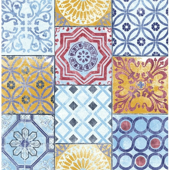 NextWall Colorful Moroccan Tile Peel and Stick Wallpaper