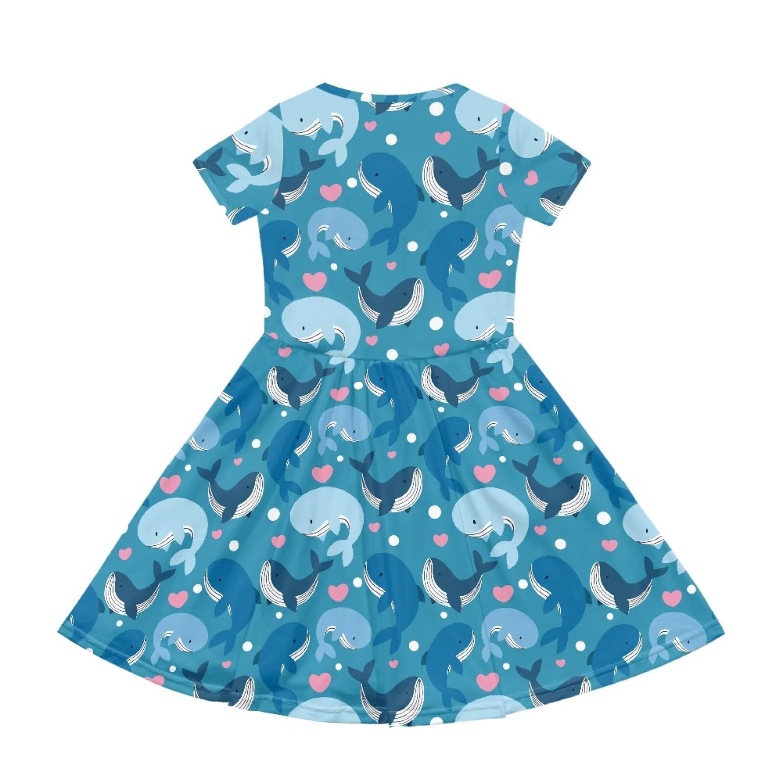 Uourmeti Whales Summer Dresses for Girls 2-14 Cute Short Sleeve Swing Dress Lightweight Soft Crewneck Knee Length A-Line Dresses with Pockets