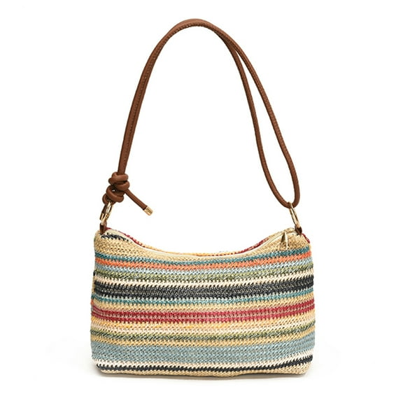 HUISZJ Bohemian Straw Shoulder Bag, Large Capacity Crossbody Bag, Stylish Knit Shoulder Bag for Work Date Bag (Multicolor)