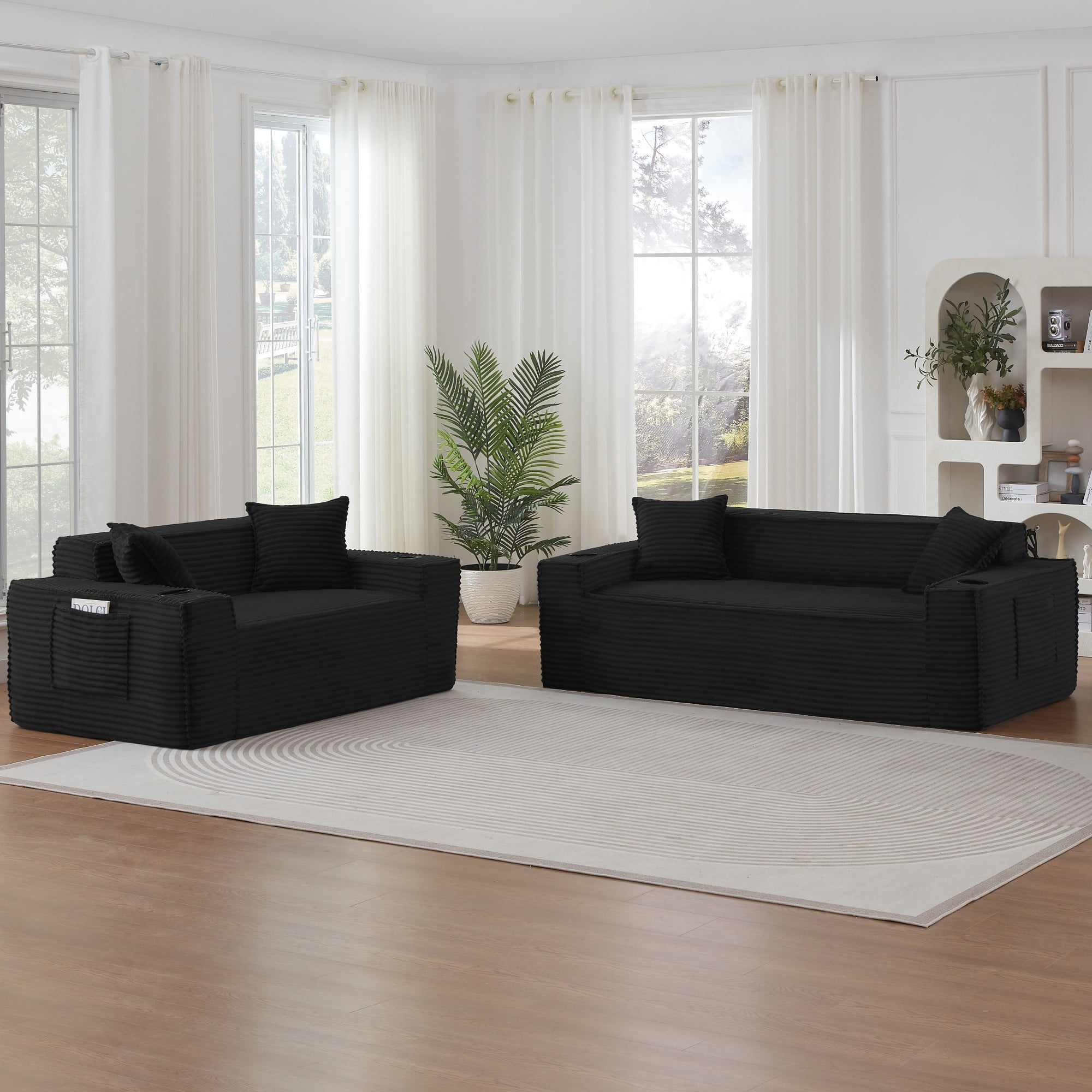 Boneless Loveseat, 2-Person Compact Sofa, No Assembly Required, Black