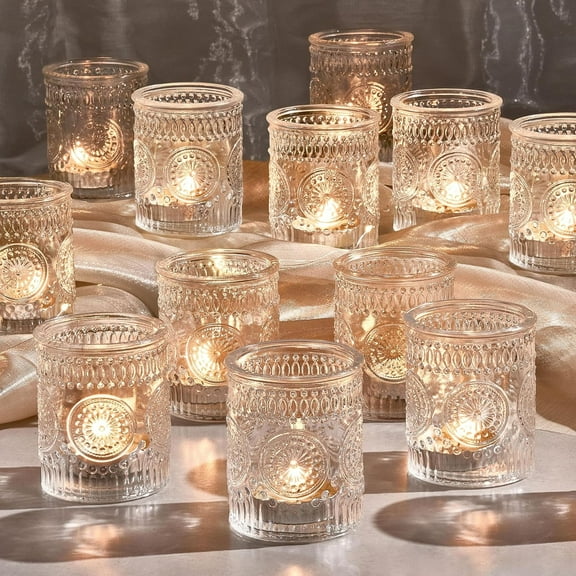 TACYKIBD 30 Pack Clear Glass Votive Candle Holders, Vintage Candle Holder Bulk, Tealight Candle Holders for Table Centerpieces, Home, Bridal Shower, Birthday, Christmas, Thanksgiving Table Decor